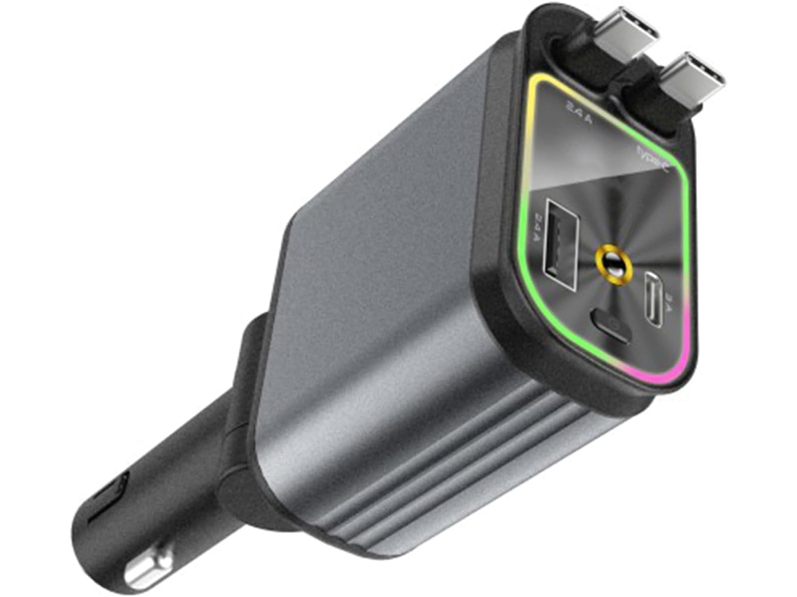 Adaptador De Carga Para Coche 4 En 1 Con Cable Retráctil Y Puerto Usb Para Teléfonos Móviles De 16 V.