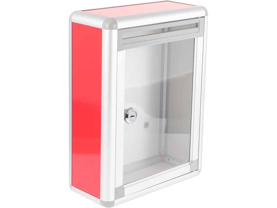 Buzón De Sugerencias De Aluminio Para Montaje En Pared Con Cerradura, Tamaño Pequeño, Color Rojo Transparente.