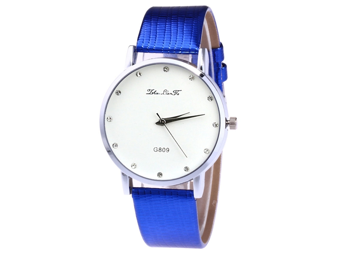 Reloj De Pulsera Unisex De Cuarzo Con Correa De Piel Sintética Y Diamantes De Imitación - Azul