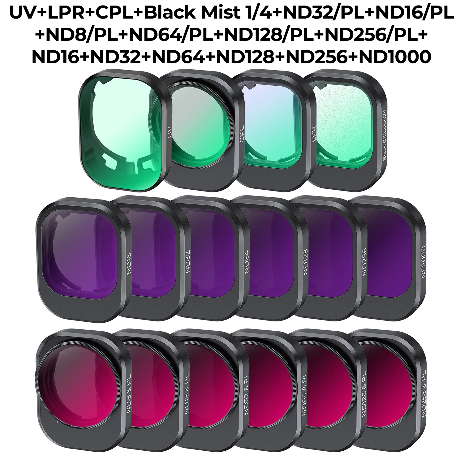 Kit de filtros para dron DJI Mini 4 Pro (16 unidades), incluye UV/CPL/ND/NDPL16/32/64/128/256/ND1000/Black Mist 1/4