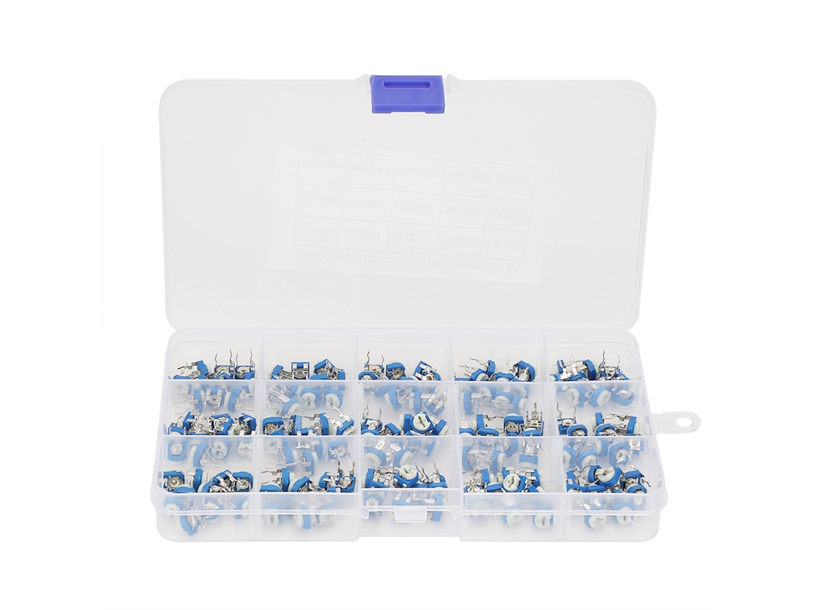 150 Piezas 15 Valores Potenciómetro Variable Trimmer Azul Blanco Resistencia Electrónica Caja 6mm