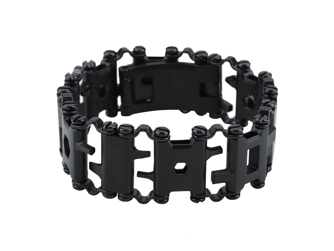 Pulseira multifuncional portátil 29 em 1 em aço inoxidável, estilo punk (preta)