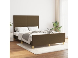 Cama Sin Colchón Tela Marrón Oscuro 140x190 Cm