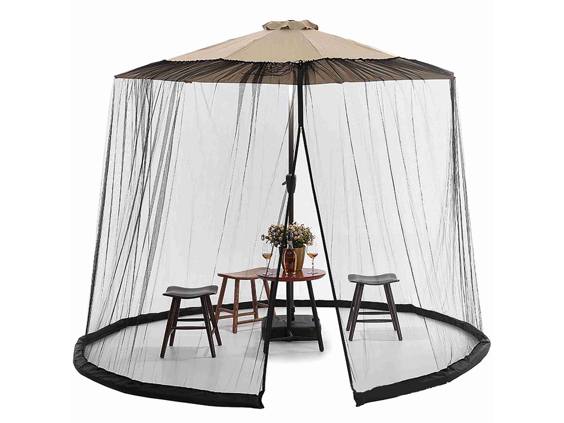 Mosquitera Para Sombrilla De Patio De 2,1 A 3,3 Metros, Ajustable Con Cremallera Y Base Estable Para 7 A 9 Personas.