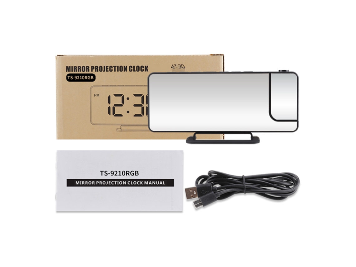 Reloj Despertador Digital Con Proyector, Espejo Led Giratorio De 180° Y 6 Niveles De Brillo Ajustables.