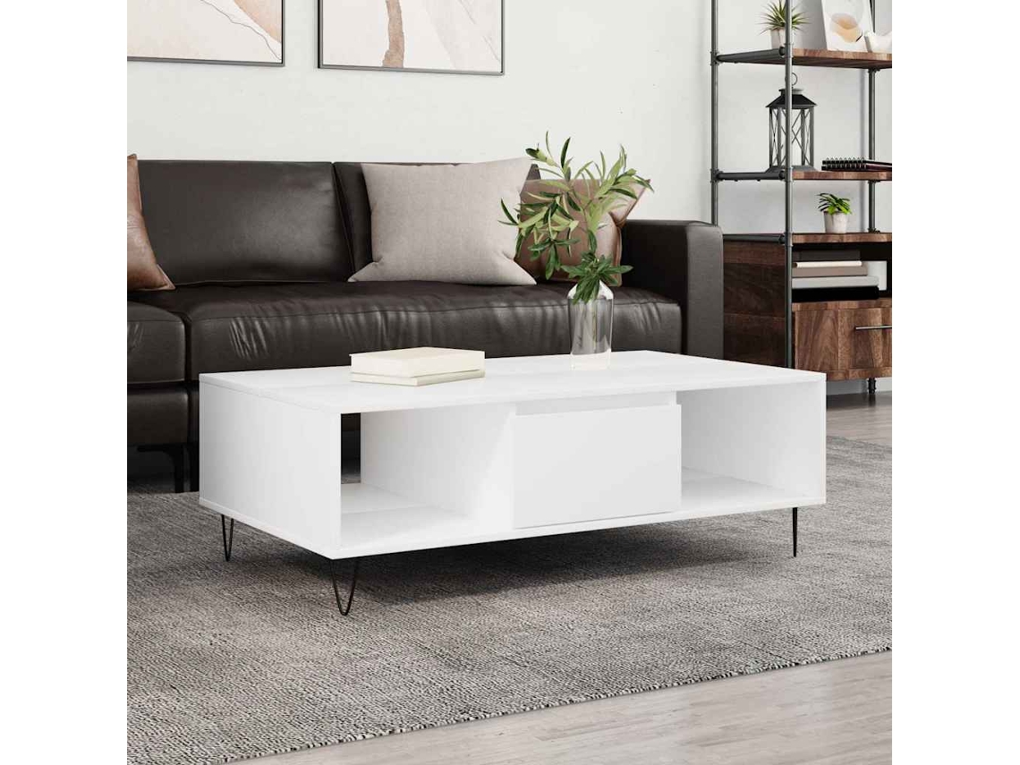 Mesa de centro de 104x60x35 cm, fabricada en madera sintética blanca, HARLANV1