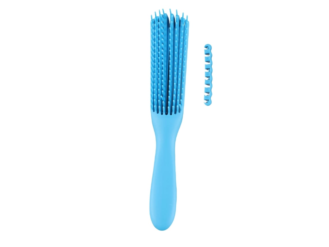 Escova Detangler 8 Linhas Com Função De Massagem Ergonômica Removível Portátil Para Cabelos Cacheados Universal Azul