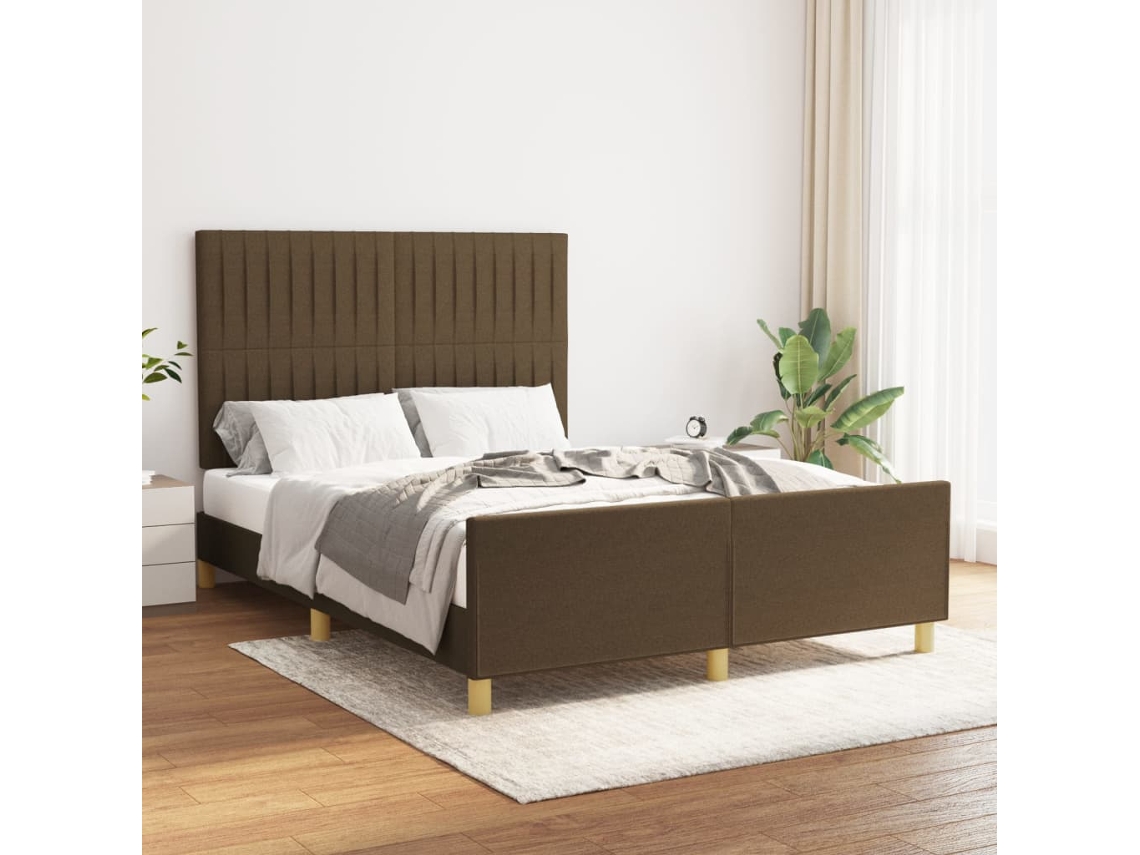 Cama Sin Colchón Tela Marrón Oscuro 140x200 Cm