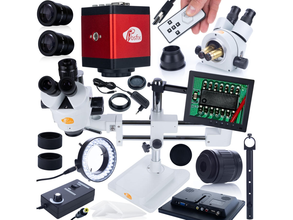 Microscopio trinocular Jupiter Pro MSJP-T-SDMS1 – Zoom de 7x a 45x | Pantalla de 8'' | Iluminador LED de 56x