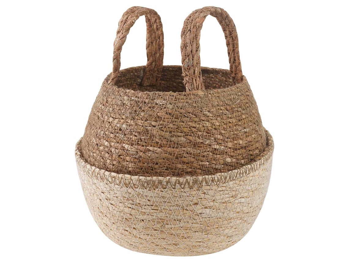 Maceta Vidaxl con asas, blanca, Ø 22 x 20 cm, 100 % hierba marina.