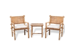 Conjunto 3 mesa y sillas terraza VIDAXL con cojines bambú