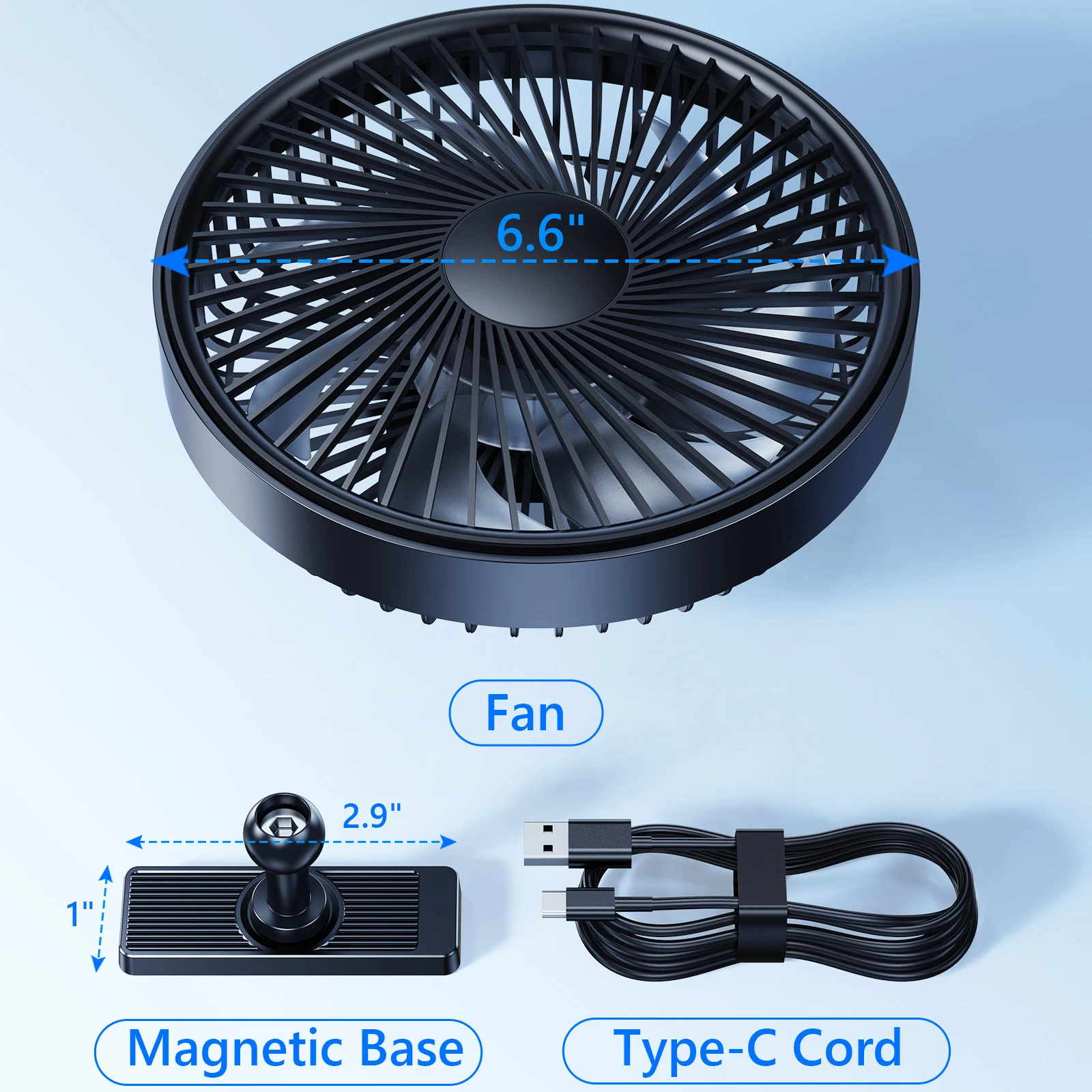 Ventilador Portátil Para Carrito De Golf (negro) Con 3 Velocidades Y Rotación De 360°.