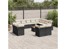 Conjunto de 13 sofás de jardín con cojines de mimbre sintético negro, Dkd Home Decor