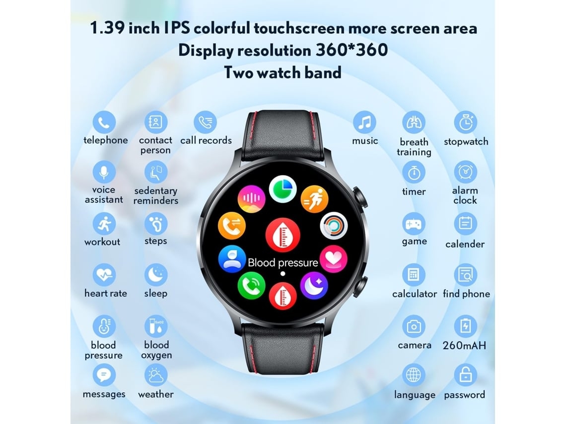 Reloj inteligente Bluetooth Call 1 39 pulgadas Monitoreo de salud 114 modos deportivos Compatible con Android iOS Plata Chennnls