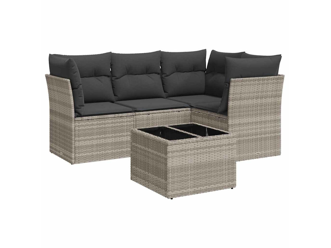Conjunto de 5 sofás de jardín con cojines, mimbre, gris claro, MAISON EXCLUSIVE (5 piezas)