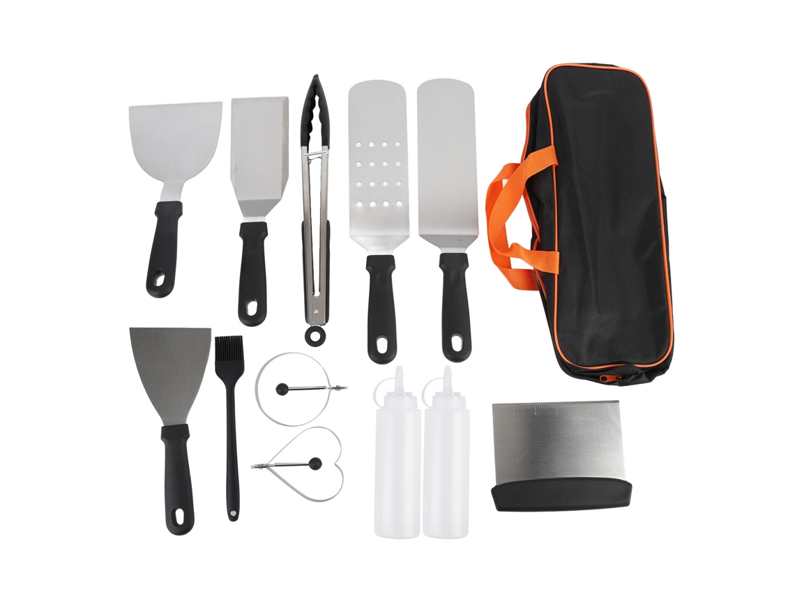 Kit de accesorios para parrilla plana de acero inoxidable, utensilios para barbacoa con espátulas y aros para huevos.