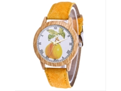 Reloj De Cuarzo Casual Con Correa De Denim, Diseño De Frutas Trendy, Amarillo