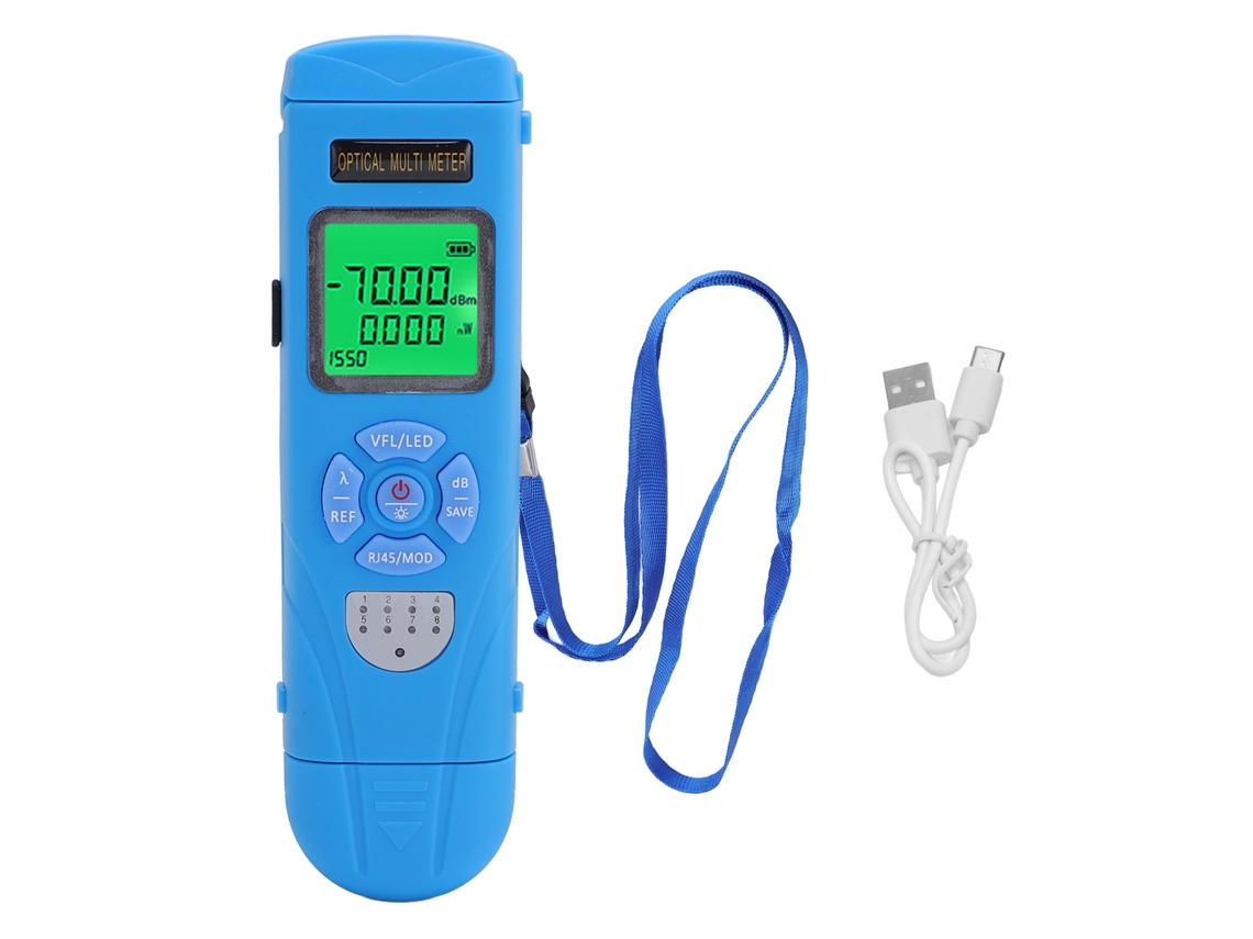 Medidor De Potencia Óptica Multifuncional Con Vfl Y Prueba Rj45, -70 A +10 Dbm, 850-1650 Nm, Batería Recargable.