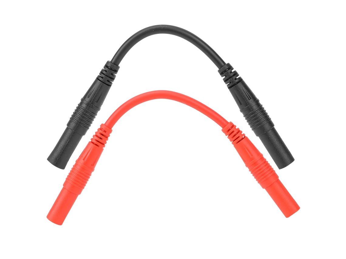 1 Par De Cables De 10 Cm Con Conectores Banana Dobles Hembra De 4 Mm, Color Rojo Y Negro, Calibre 18 Awg, De Cobre Puro Y Aislamiento De Pvc.