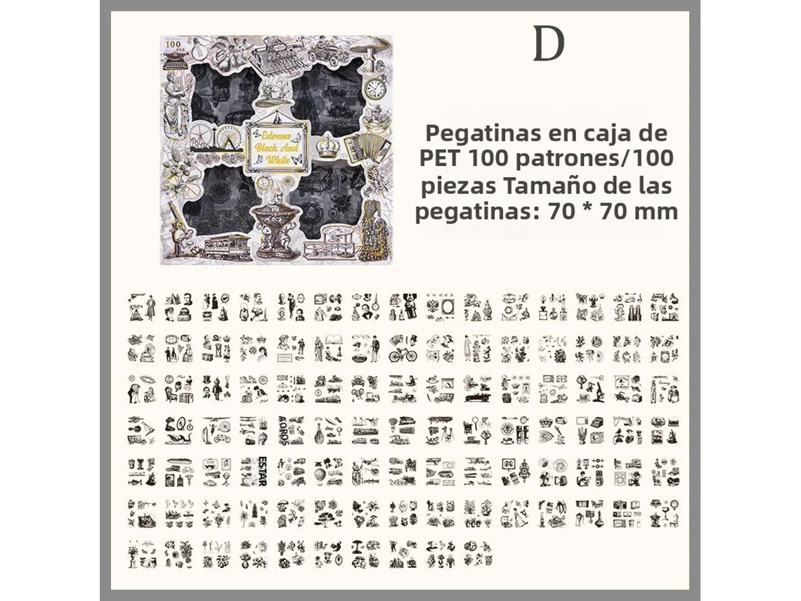100 pegatinas decorativas vintage, ideales para cajas de regalo, fabricadas en material PET impermeable. Mdug (Estilo 4)