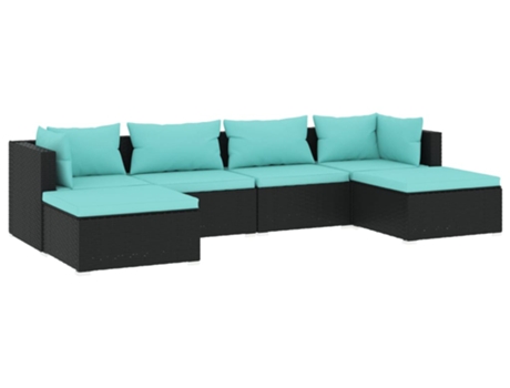 Conjunto 6 de muebles de jardín VIDAXL y cojines ratán sintético negro