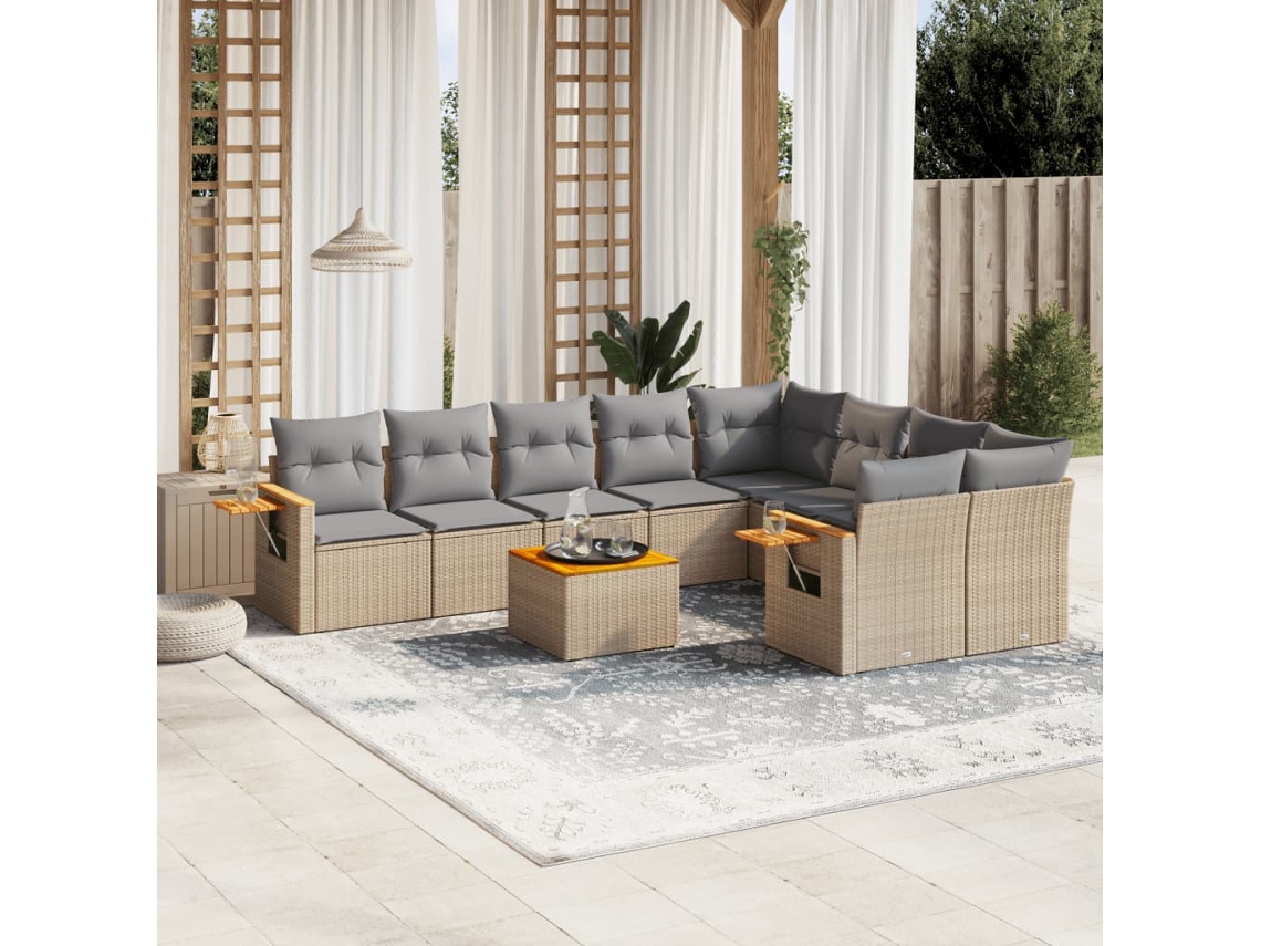 Conjunto de 10 sofás de jardín con cojines de mimbre beige de DKD Home Decor