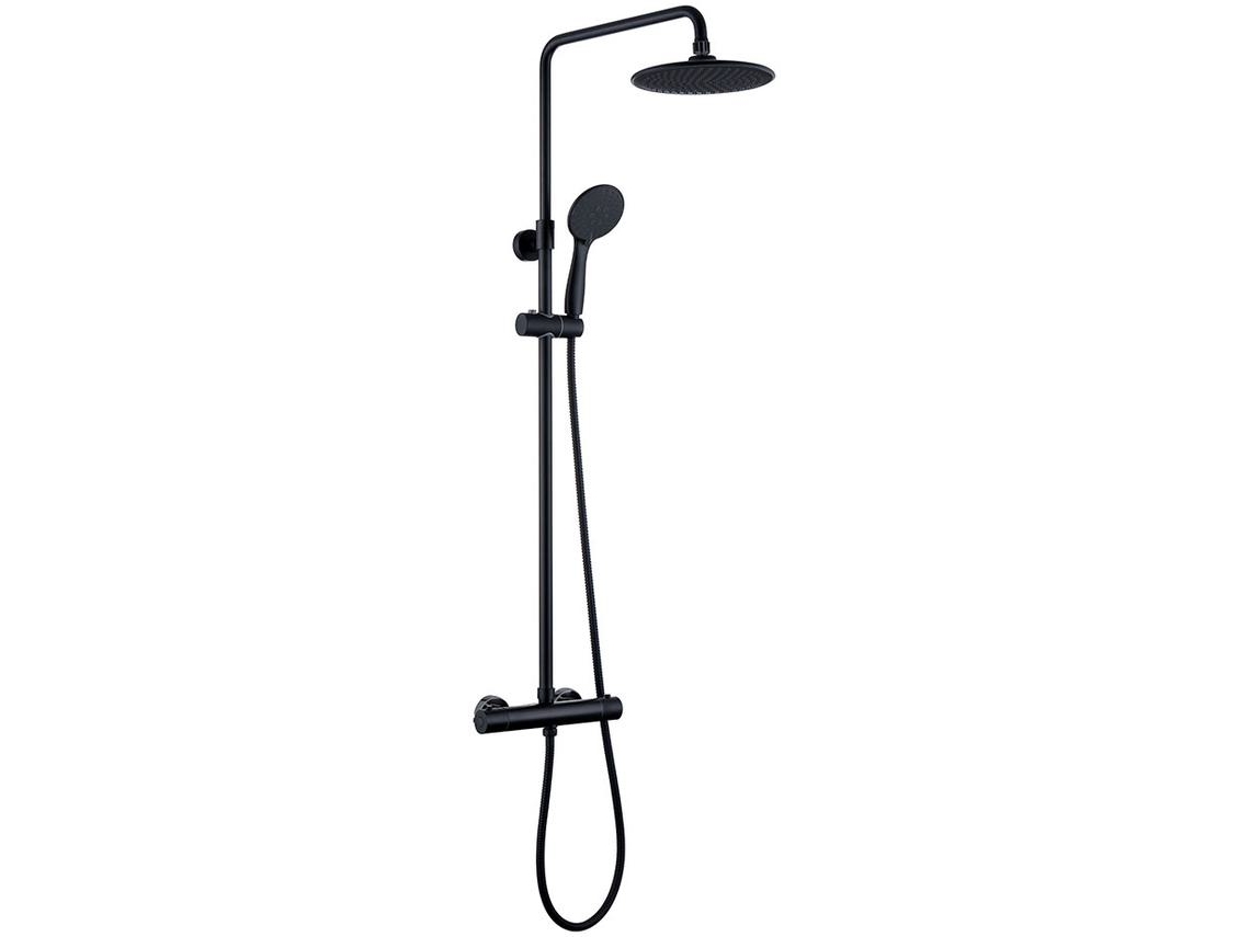 Kibath Columna De Ducha Termostático Redonda 83-120 Cm Acabado Negro Mate Fabricado En Latón