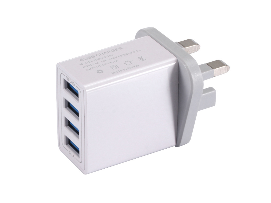 Carregador 4 Portas Usb Carregamento Rápido Qc3.0 Para Telefone Viagem 100-240v 3.1a Compacto 50g