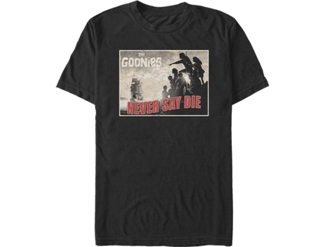 Camiseta Unisexo DEEPSTONE Never Say Die Postcard Goonies Negro (XL)