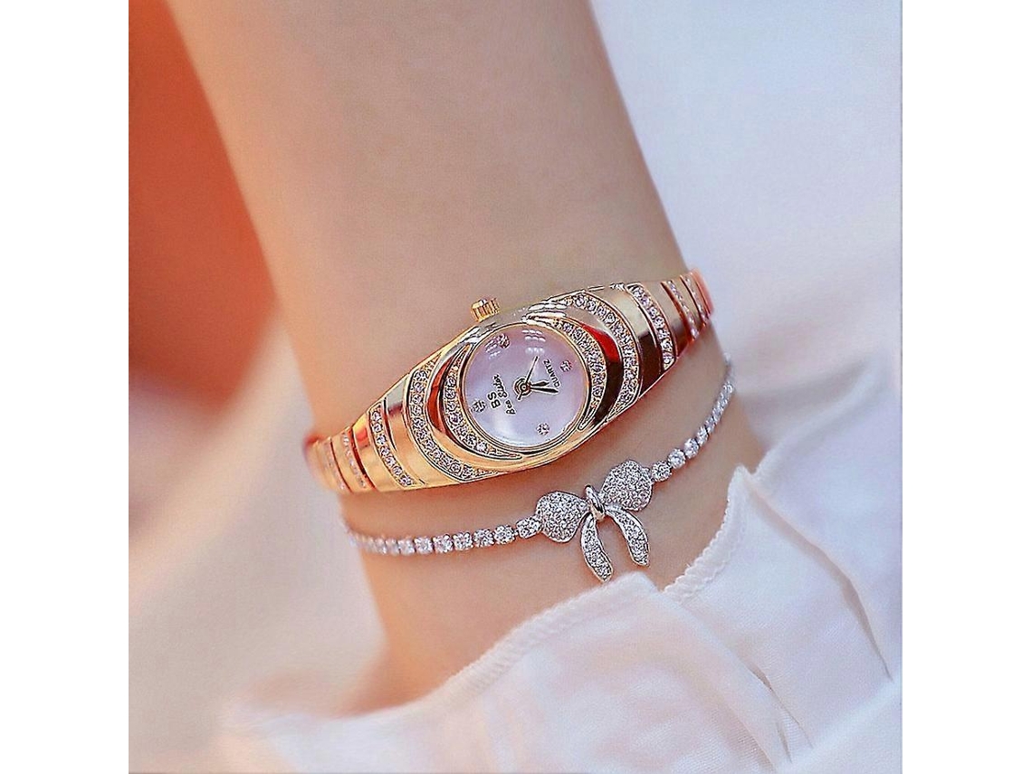 Reloj ovalado pequeño para mujer con cadena y diamantes Bs Bee Sister Fa1540 Hengrongshen