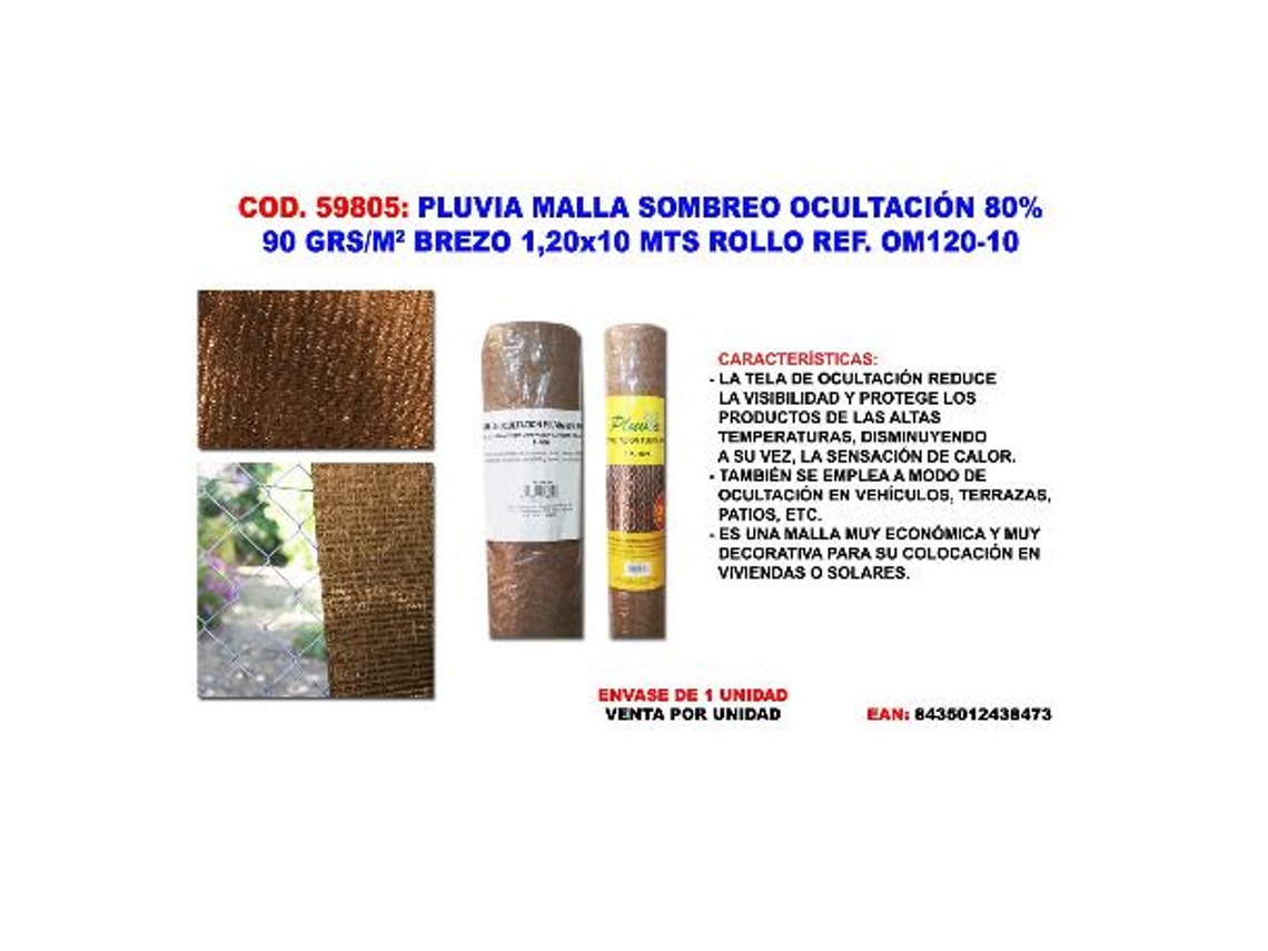 Pluvia malla sombreo-ocultacion 80% 90g-m2 brezo 1,20x10 mt roll