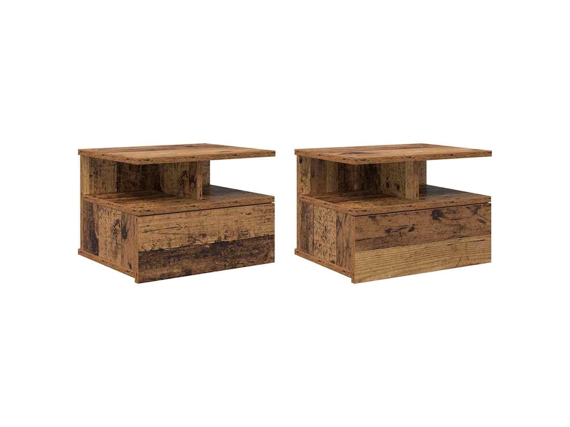 Mesita de noche flotante de 2 piezas en madera antigua 40x31x28 cm MAISON EXCLUSIVE
