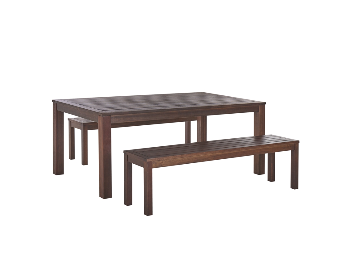 Conjunto de jardín mesa y 2 bancos madera oscura BELIANI Tuscania