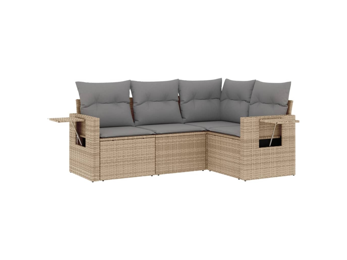Conjunto 4 de sofás jardín con cojines VIDAXL ratán sintético beige