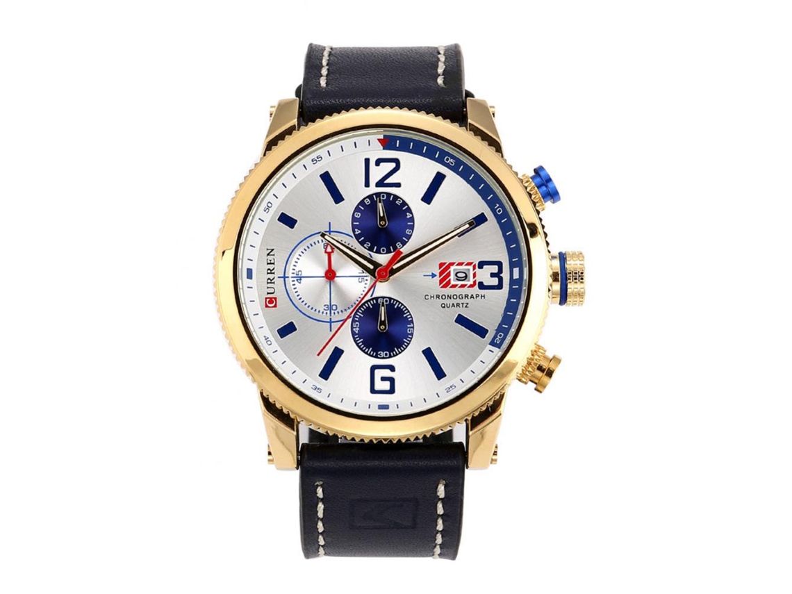 Reloj De Pulsera Hombre Con Movimiento De Cuarzo Y Correa De Cuero, Resistente Al Agua, Dorado