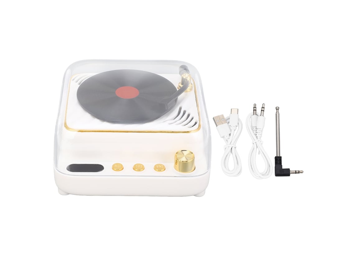Caixa De Som Bt Retrô Em Forma De Tocador De Vinil Decorativa Para Quarto Presente 3.7v Branco