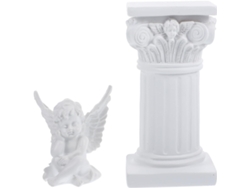 Gran escultura de resina de una columna romana en dos piezas: pilar cuadrado y decoración con un ángel blanco...