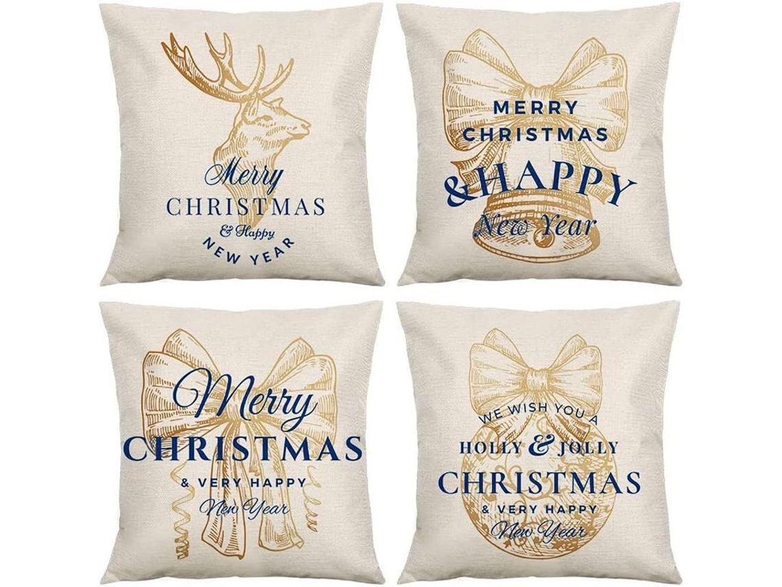4 Fundas De Cojín Con Motivos Navideños, Hechas A Mano Con Estampados De Nieve, De 45x45 Cm, Para Sofá Y Dormitorio.