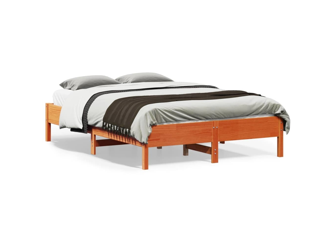 Estructura De Cama Sin Colchón Madera Maciza Marrón 120x190 Cm