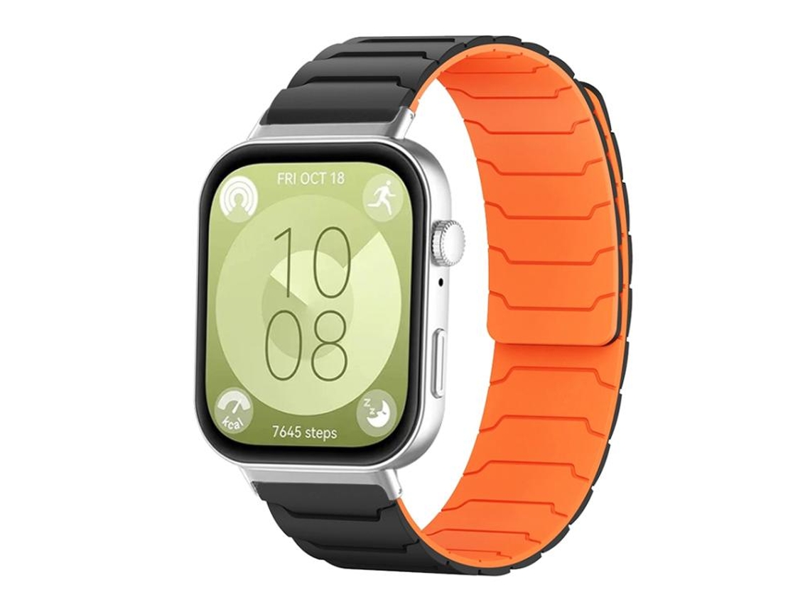 Bracelete Para Huawei Watch Fit 4 / Fit 4 Pro / Fit 3 - Silicone Magnético Preto E Laranja