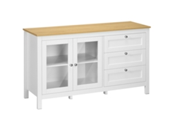 Aparador De Salón Con Puertas De Cristal, 3 Cajones, Estante Regulable, Blanco, 120x40x70