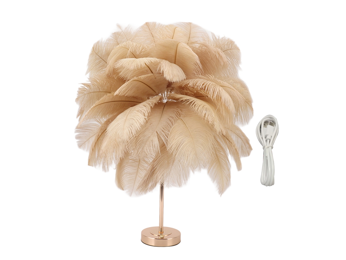 Lámpara De Mesa Recargable Con Plumas De Avestruz, Lámpara Decorativa Romántica Para Dormitorio, Control Táctil, 3 Modos De Luz.