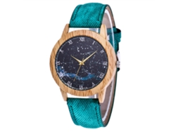 Reloj De Pulsera De Cuarzo Informal Para Mujer Con Una Encantadora Correa Vaquera De Estampado Verde.