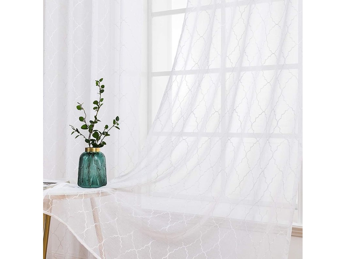 2026-3624-cortinas Translúcidas Linjou 2 Paneles Color Blanco 140x245cm Para Dormitorio Sala De Estar 140x245cm