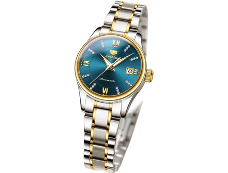 VEANXIN Reloj luminoso impermeable con fase lunar Tourbillon de diamantes automático para mujer(esfera azul)