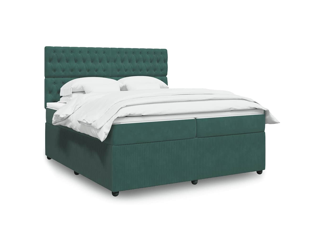 Cama Box Spring Con Colchón Terciopelo Verde Oscuro 200x200 Cm