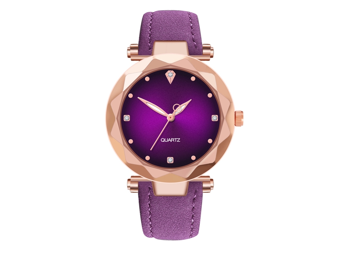 Reloj De Pulsera Sencillo Para Mujer Con Correa De Piel Sintética Y Movimiento De Cuarzo Morado.