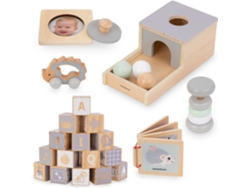 Juegos de Desarrollo Sensorial Montessori de Madera, 6 Juguetes Educativos, Juegos de Madera, Sonajero, Bloques, Coche, Erizo, Libro MAMABRUM
