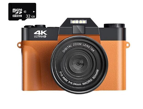 Cámara digital EZII DC08 4K F2.4 16X multiplicación Pantalla de 3 pulgadas Regalo de cumpleaños naranja 32G