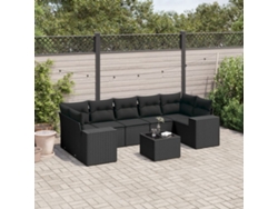 Conjunto de 8 sofás de jardín con cojines de mimbre sintético negro, Dkd Home Decor